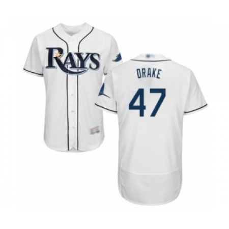 Men's Tampa Bay Rays #47 Oliver Drake Home White Home Flex Base Authentic Collection Baseball Player Jersey