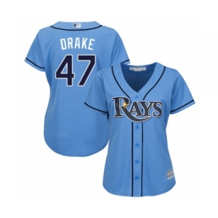 Women's Tampa Bay Rays #47 Oliver Drake Authentic Light Blue Alternate 2 Cool Base Baseball Player Jersey