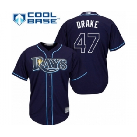 Youth Tampa Bay Rays #47 Oliver Drake Authentic Navy Blue Alternate Cool Base Baseball Player Jersey