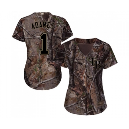Women's Tampa Bay Rays #1 Willy Adames Authentic Camo Realtree Collection Flex Base Baseball Jersey