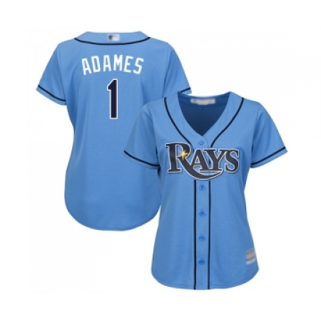 Women's Tampa Bay Rays #1 Willy Adames Replica Light Blue Alternate 2 Cool Base Baseball Jersey